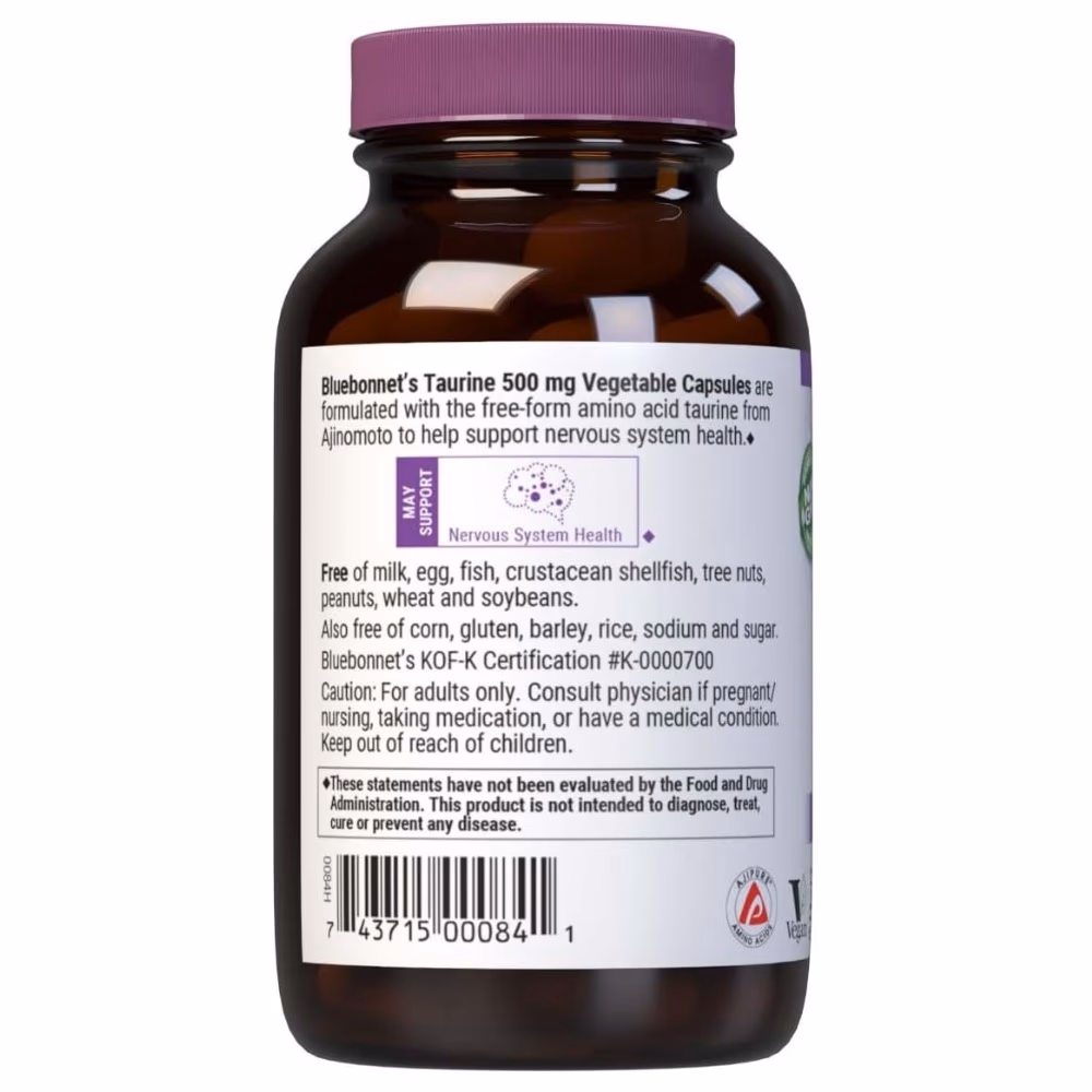 Bluebonnet Taurine 500mg 50 Veg Caps 3