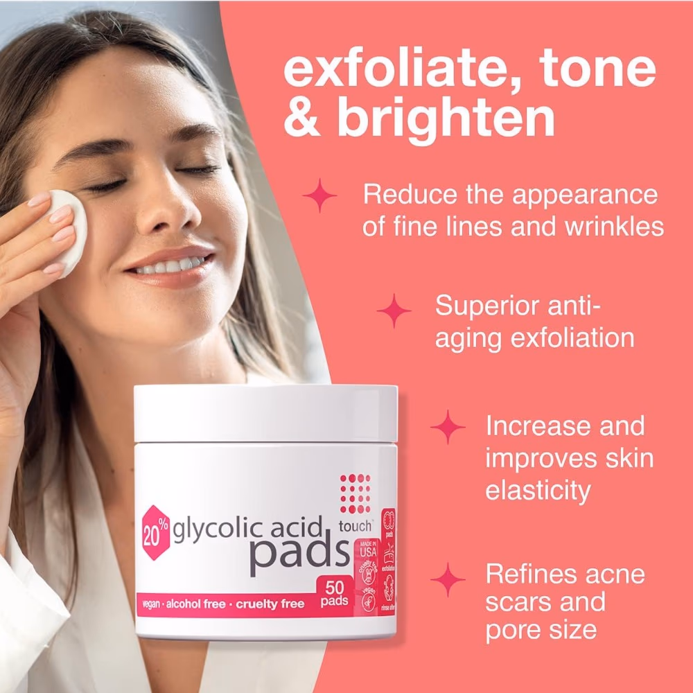 Touch 20% Glycolic Acid Pads – 50 Pads | Exfoliating Facial Treatment for Dark Spots, Acne & Anti-Aging 5