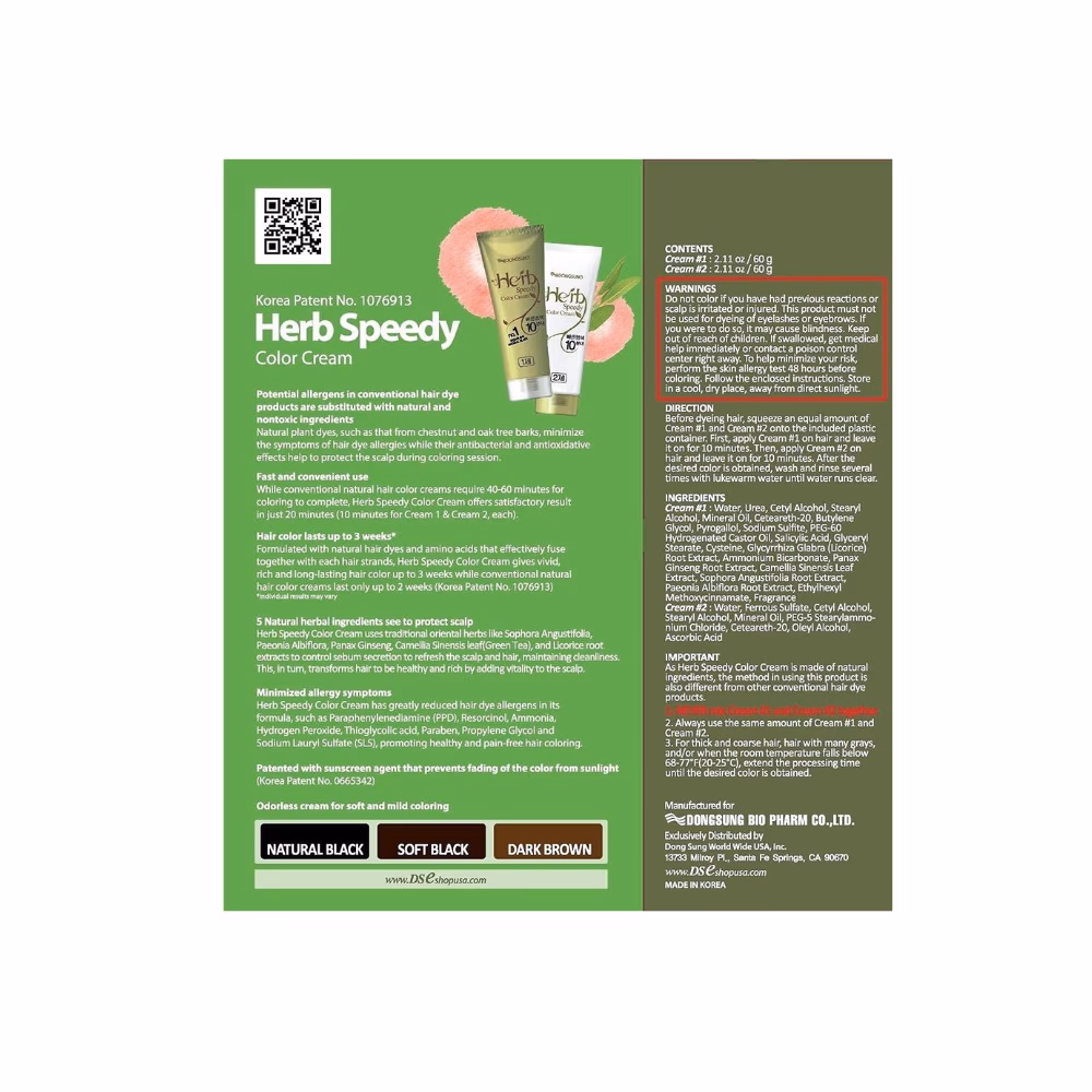 Herb Speedy Hair Color Cream Soft Black 2