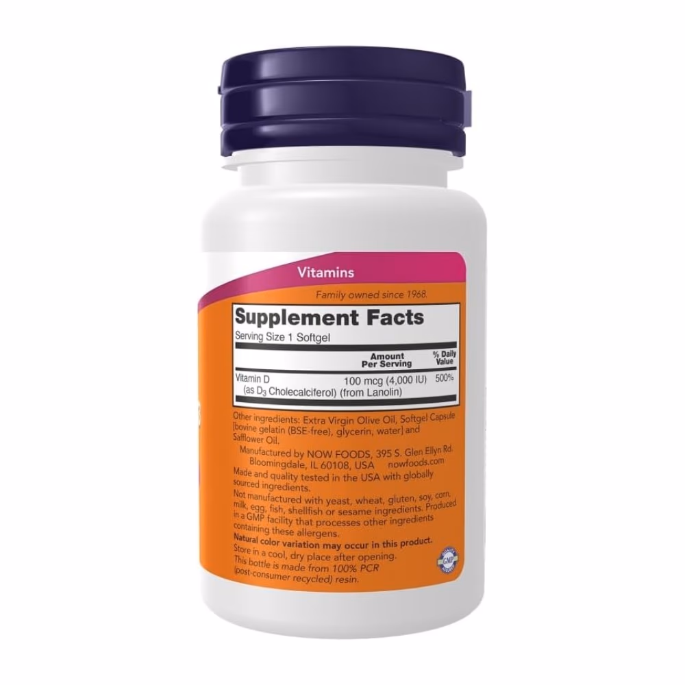 NOW Vitamin D3 4000 IU 120 Softgels 2