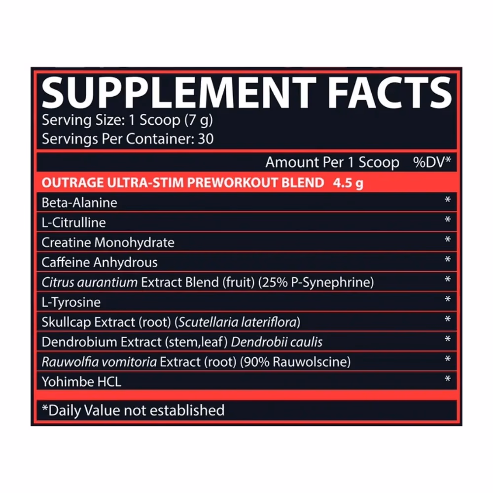 Nutrex Outrage Ultra Stim Pre-Workout Fruit Punch 210g 2
