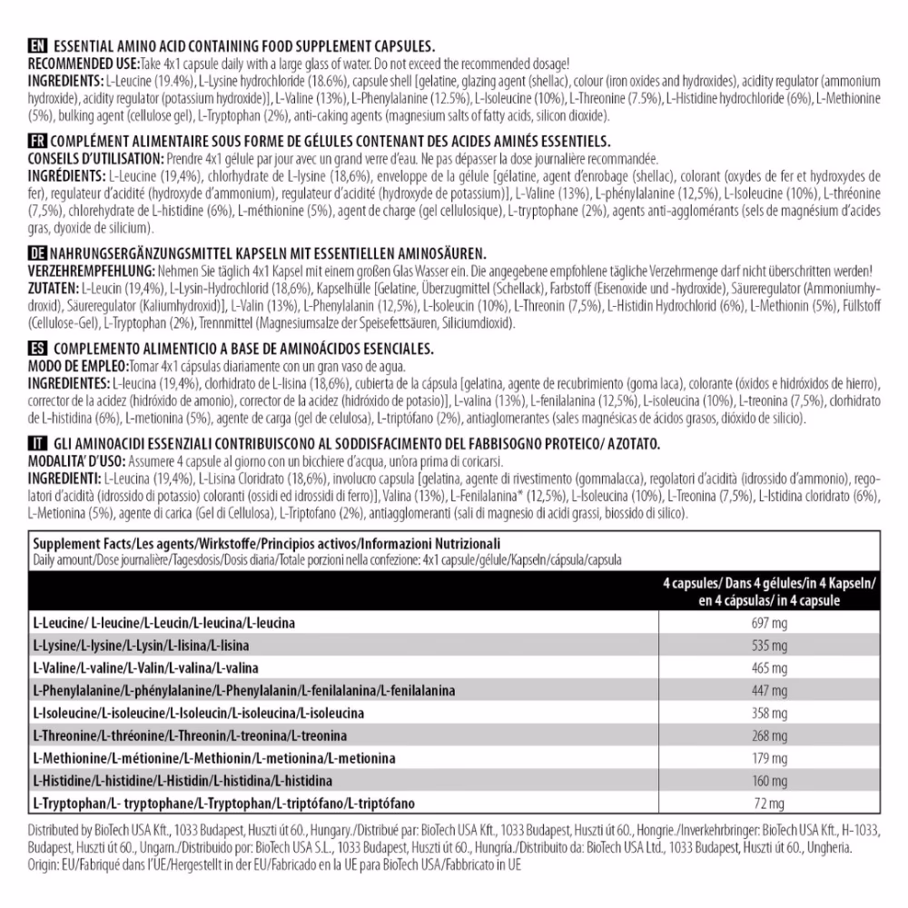 BioTechUSA Essential Amino Acids 200 Capsules – Complete EAA Supplement for Muscle Support 4