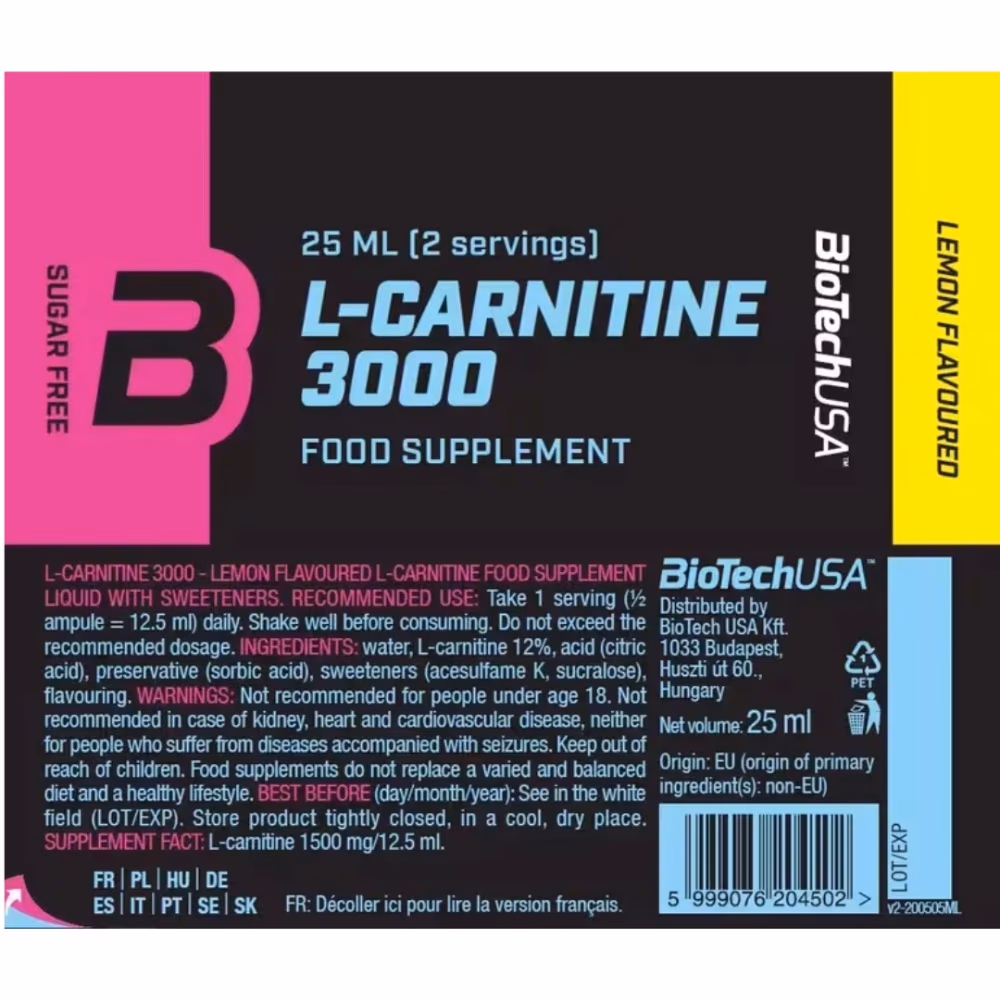 BioTechUSA L-Carnitine 3000 Lemon Shot 20s: Convenient High-Dose L-Carnitine for Fat Metabolism & Energy 5
