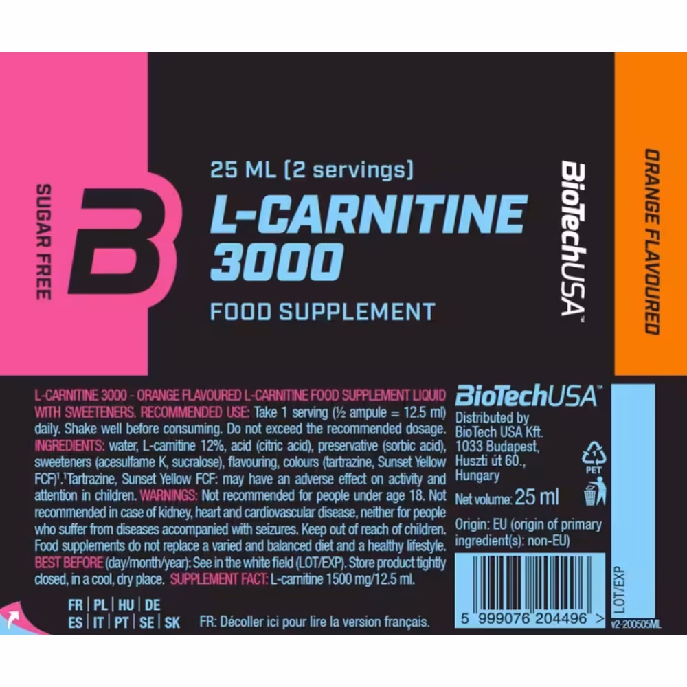 BioTechUSA L-Carnitine 3000 Orange Shot 20s: Convenient High-Dose L-Carnitine for Fat Metabolism & Energy 3