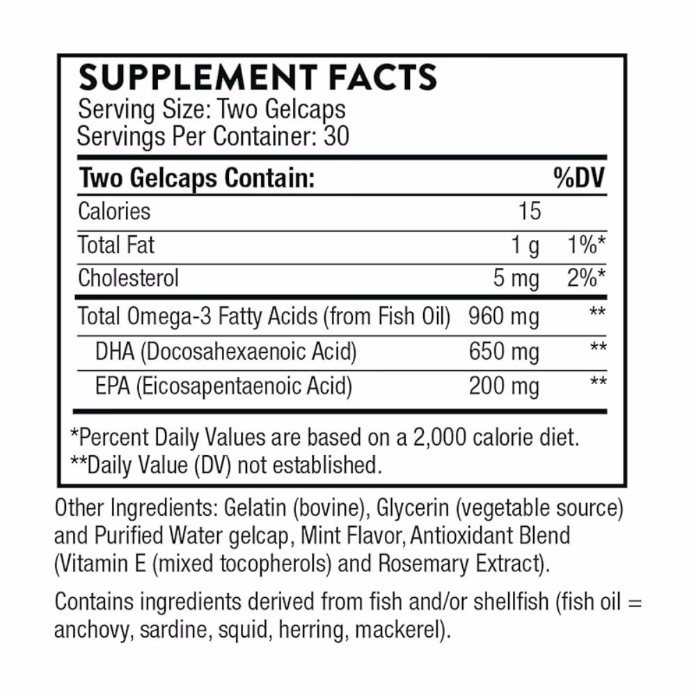 Thorne Advanced DHA 650mg + EPA 200mg – Omega-3 Fish Oil Supplement (60 Gelcaps) 3