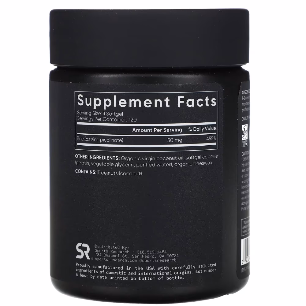 Sports Research Zinc Picolinate 50mg Softgels (120 Count) 2