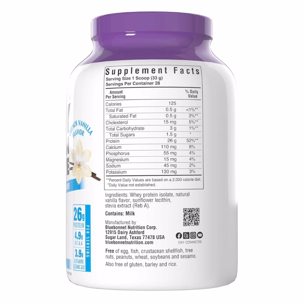 Bluebonnet Whey Protein Isolate 2lb Vanilla 3