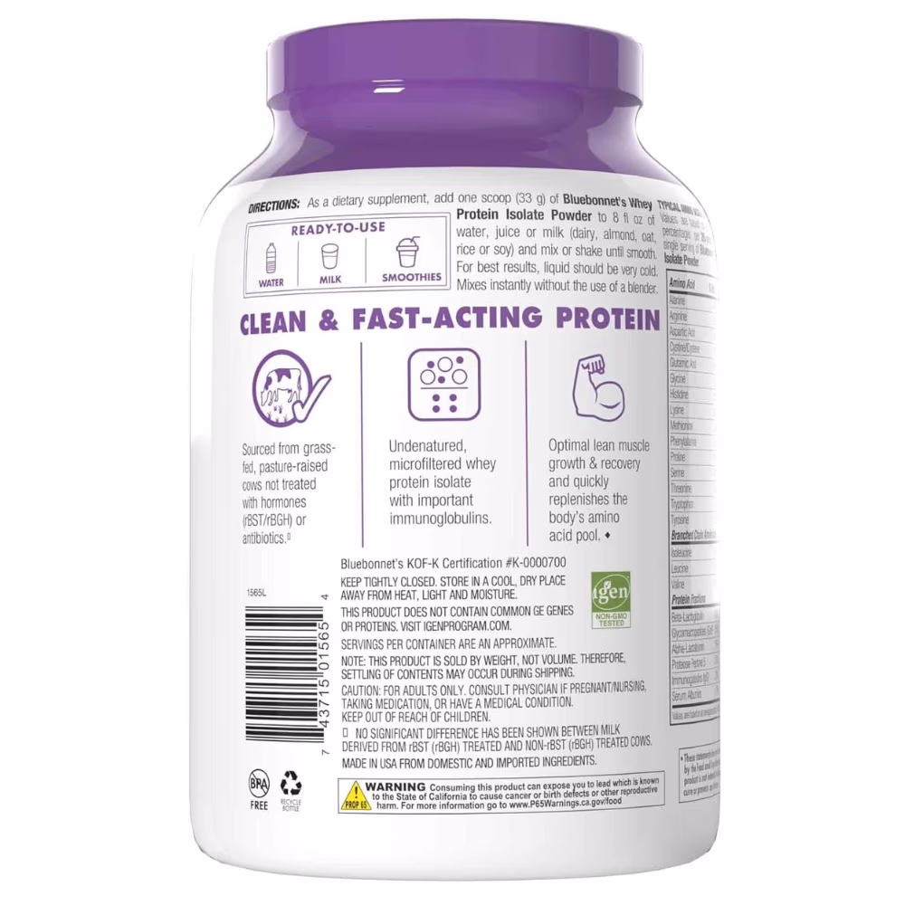 Bluebonnet Whey Protein Isolate 2lb Vanilla 2
