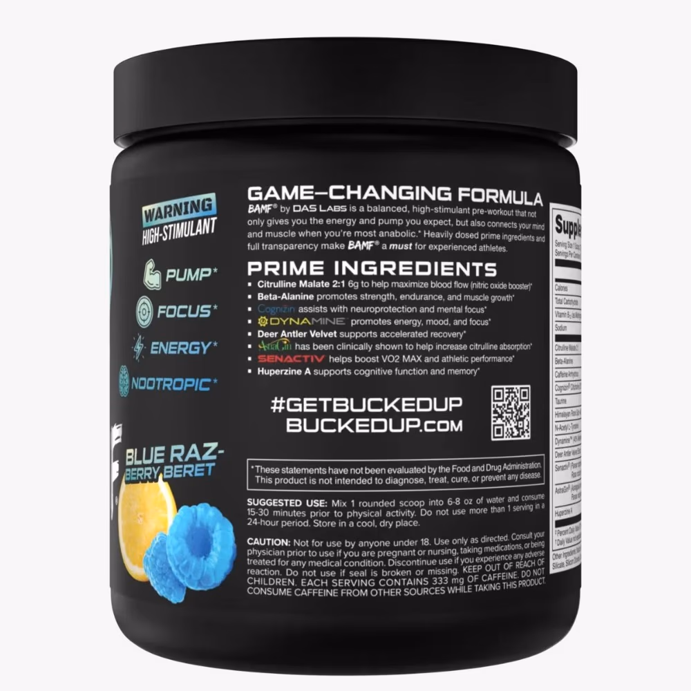 Bucked Up BAMF High Stim Pre-Workout Blue Razz Lemonade 30 Servings 387g 2