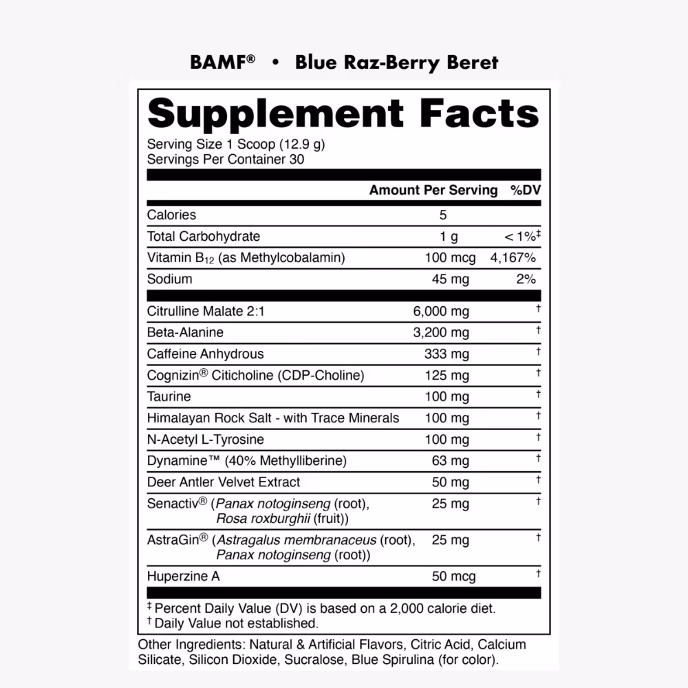 Bucked Up BAMF High Stim Pre-Workout Blue Razz Lemonade 30 Servings 387g 4