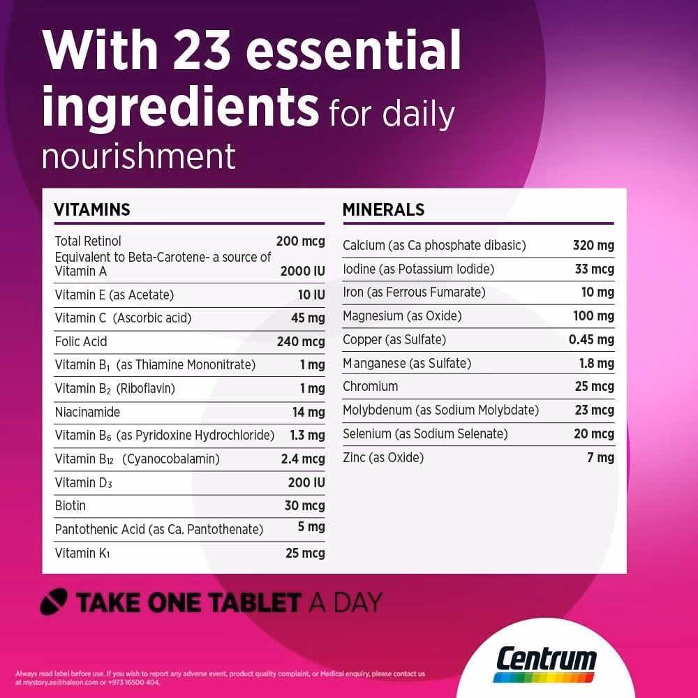 Centrum Women 60 Tablets – Daily Multivitamin for Energy, Immunity & Bone Health 4