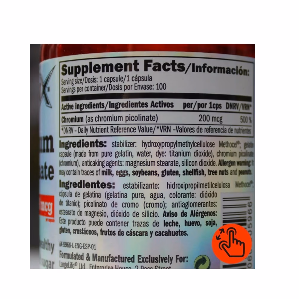 Amix Chromium Picolinate 200mcg - 100 Capsules 3