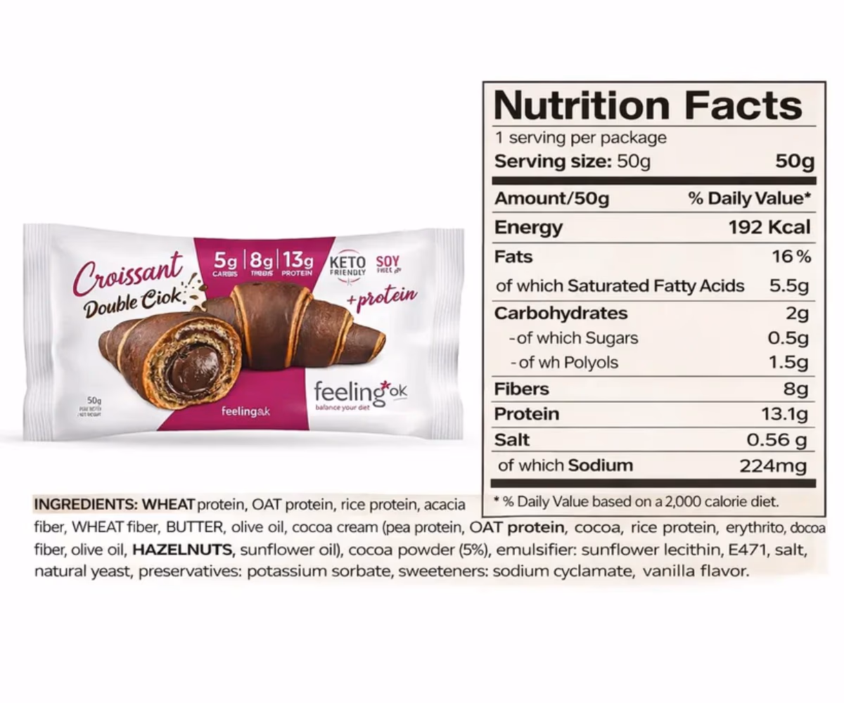 FEELING OK Croissant+ Protein Double Chocolate 50g – High Protein Chocolate-Filled Croissant 2