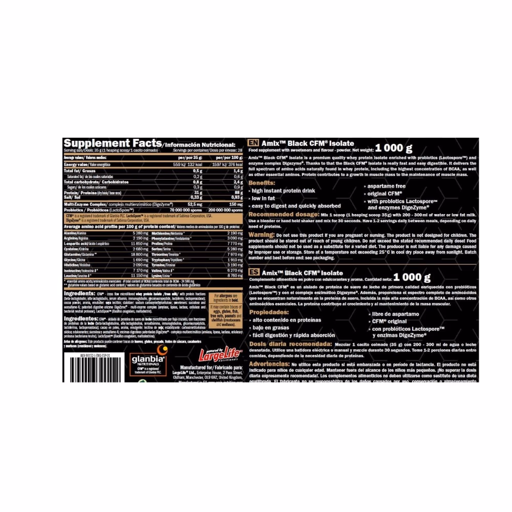 Amix Black CFM Isolate Milky White Chocolate 1kg 2