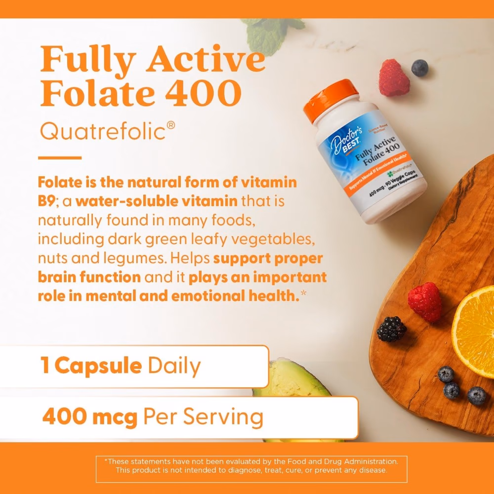 Doctor's Best Full Active Folate 400mcg, 90 Vegetarian Capsules 5