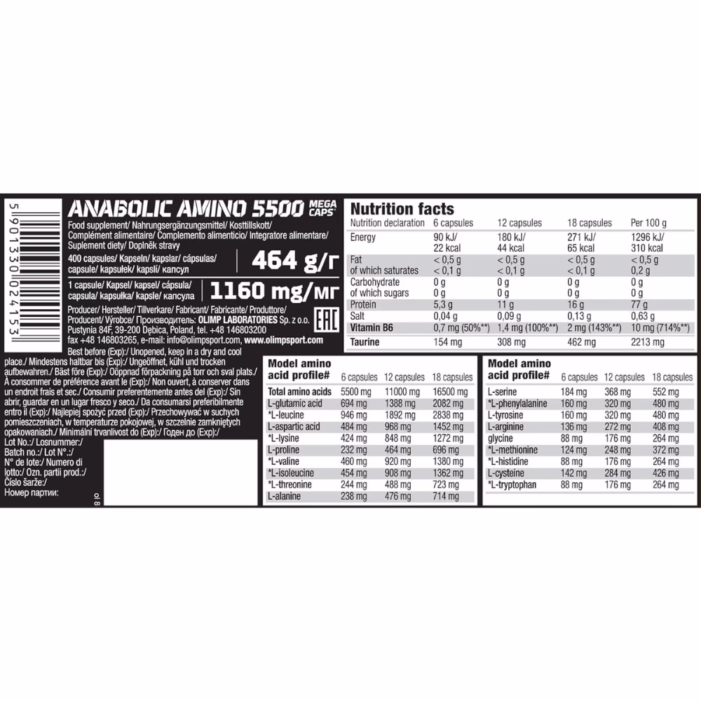 Olimp Anabolic Amino 5500 Mega Caps - 400 Capsules 5