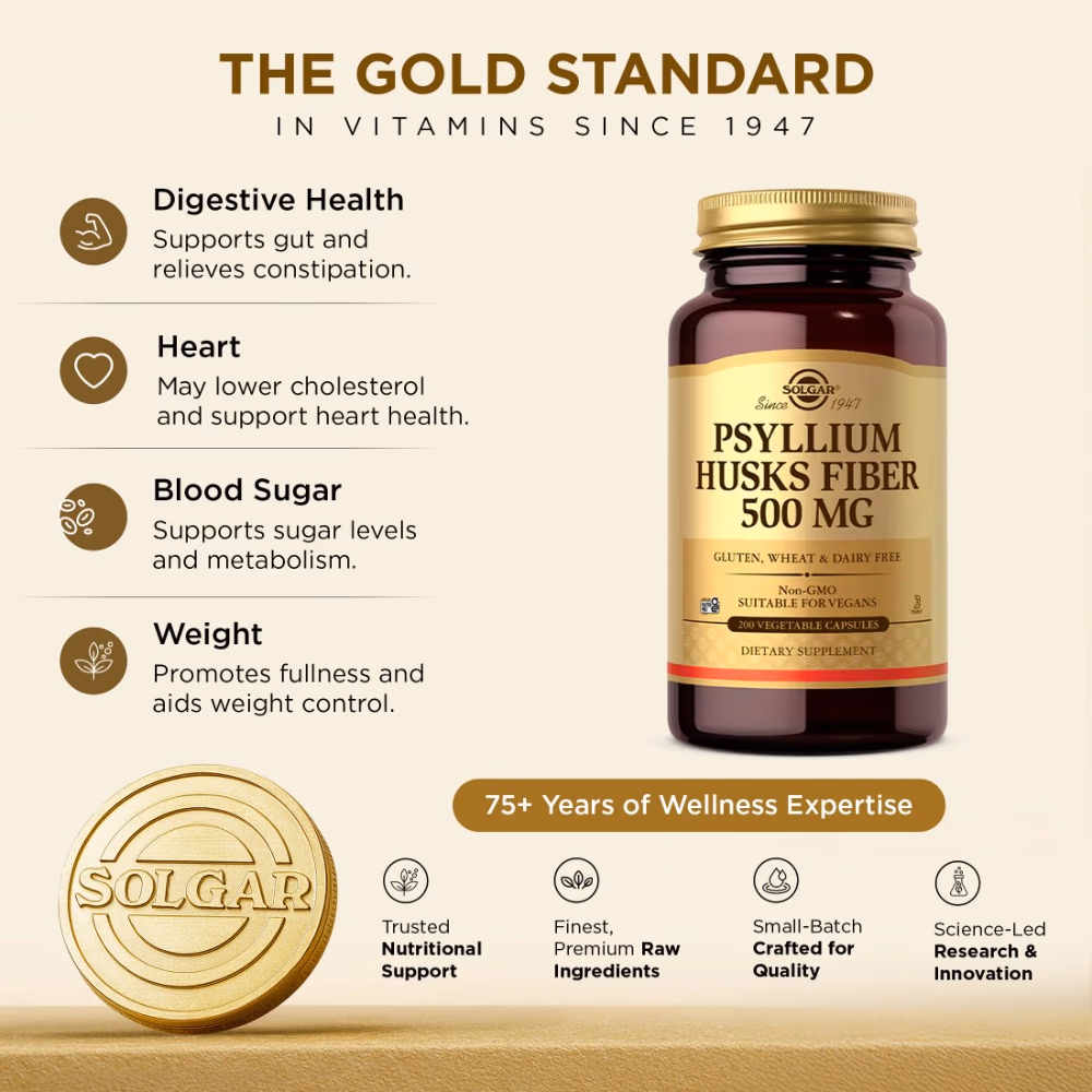 Solgar Psyllium Husk Fiber 500mg - 200 Vegetable Capsules 3
