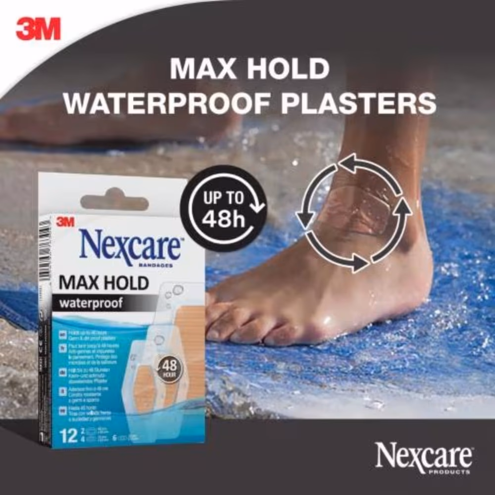 3M Nexcare Max Hold Waterproof Bandages - Assorted Size - 12 Bandages 3