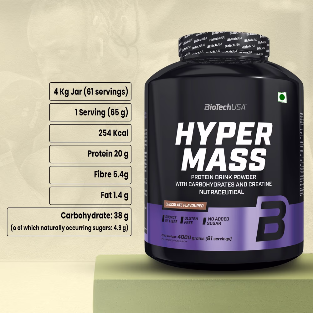BioTechUSA Hyper Mass Chocolate 2270g – High-Calorie Mass Gainer Protein Powder 2