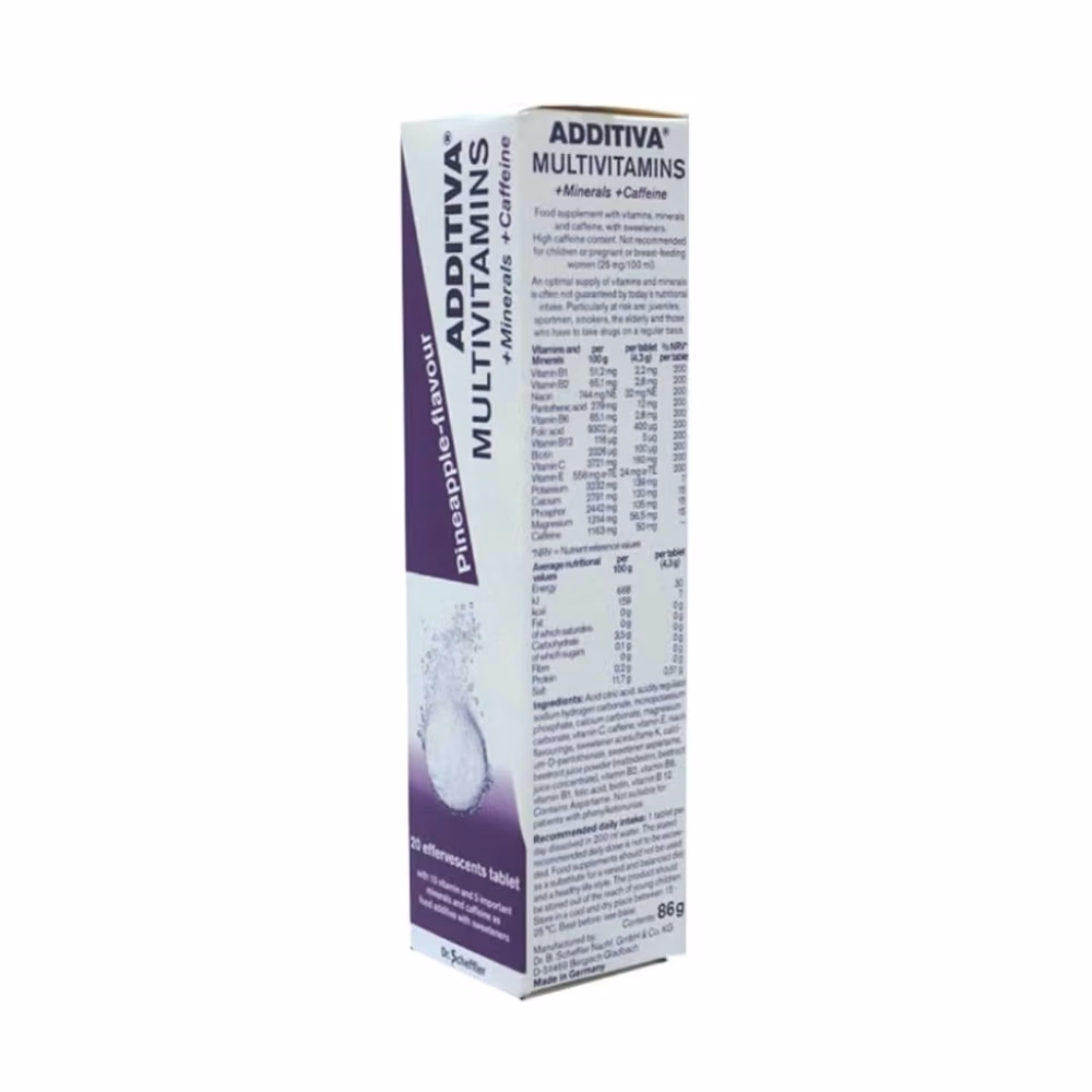 Additiva Multivitamin + Mineral + Caffeine Pineapple Flavor Effervescent Tablets 20 Sachets 2