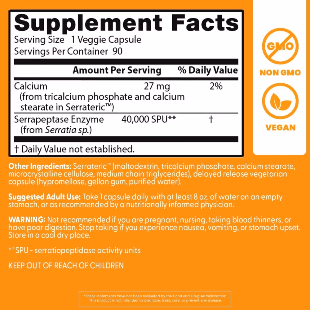 Doctor's Best Serrapeptase 40,000 SPU, 90 Vegetarian Capsules 2