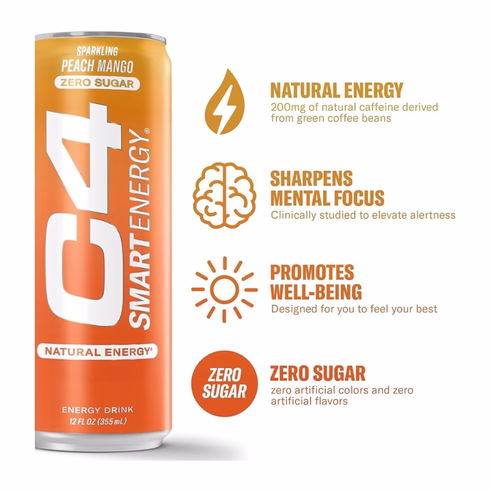 Cellucor C4 Smart Energy RTD Peach Mango - 355ml 3