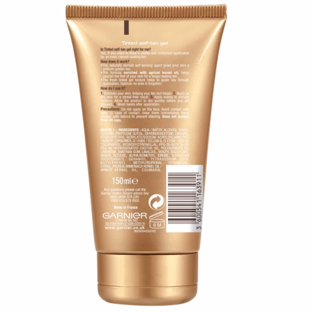 Garnier Ambre Solaire No Streaks Bronzer Tinted Self Tan Gel 150 ml 2