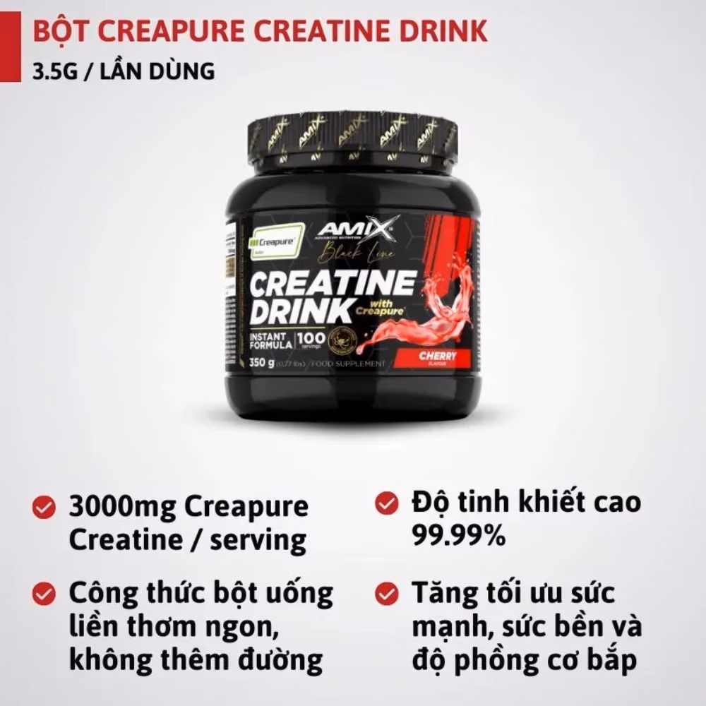 Amix Black Creatine Creapure Powder Cherry Flavour 350g 2
