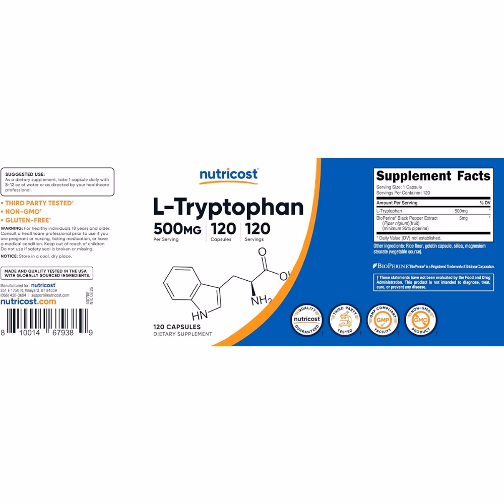 Nutricost L-Tryptophan 500mg-120 Capsules  5