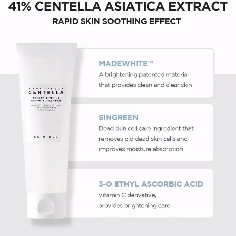 SKIN1004 Centella Tone Brightening Cleansing Gel Foam 125ml – Brightening & Hydrating Face Cleanser 5
