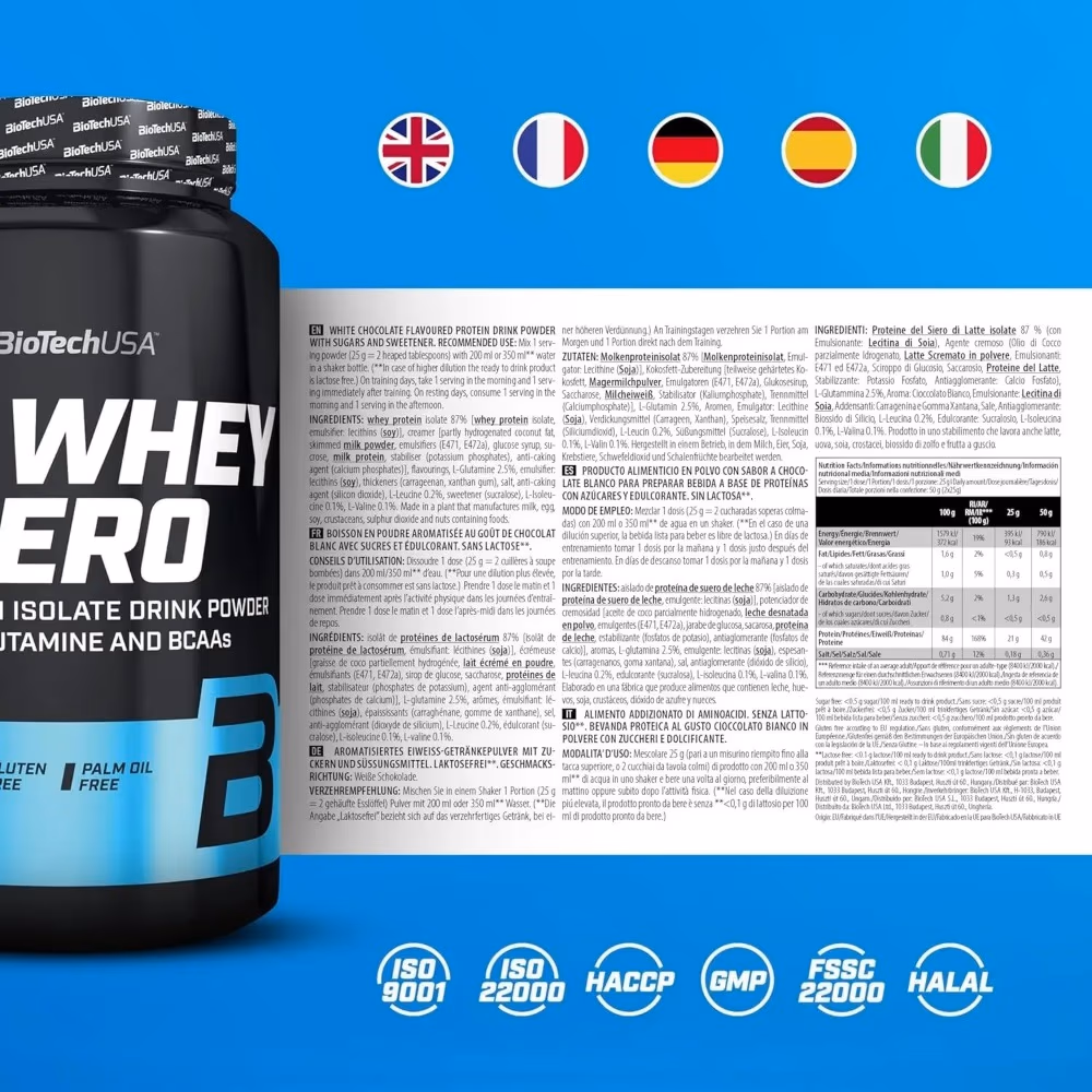 BioTechUSA Iso Whey Zero Hazelnut 908g: Lactose-Free Whey Protein Isolate 4