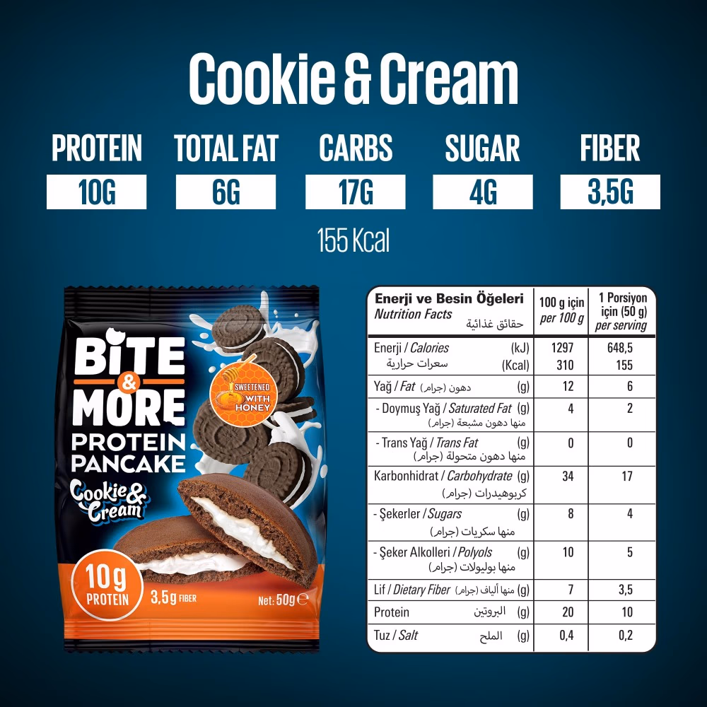 Bite and More Protein Pancake Cookies and Cream 50g 2