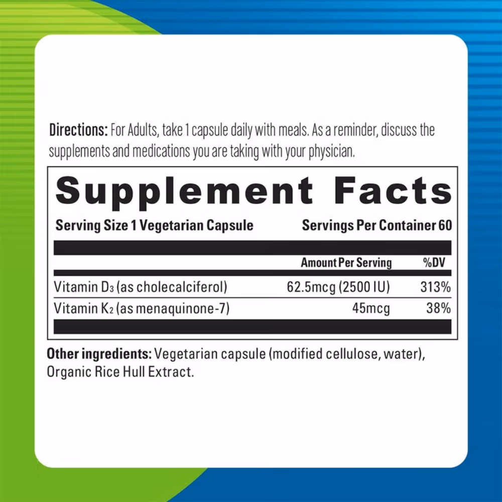 Blueberry Naturals Vitamin D3 + K2 -60 Capsules 3