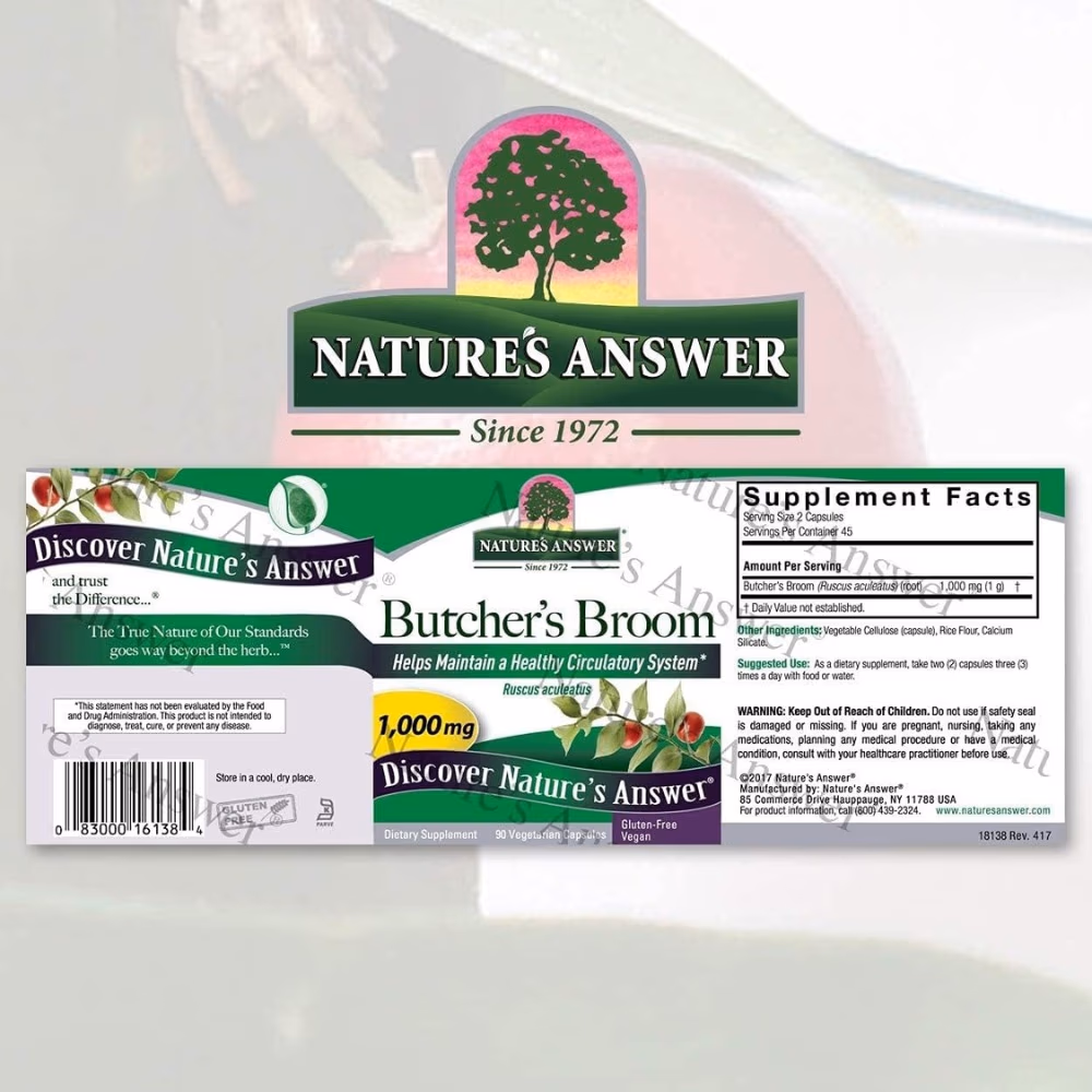 Natures Answer Butchers Broom 1000mg-90 Capsules 4
