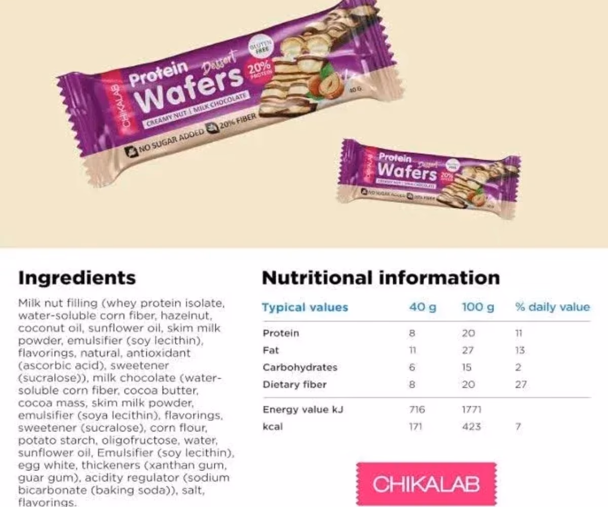 Chikalab Protein Wafers Creamy Nut Milk Chocolate 40g 2