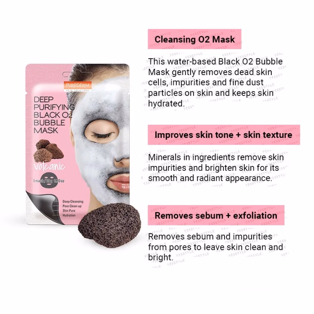 Purederm  Deep Purifying Black O2 Bubble Mask Volcanic 20gm 2
