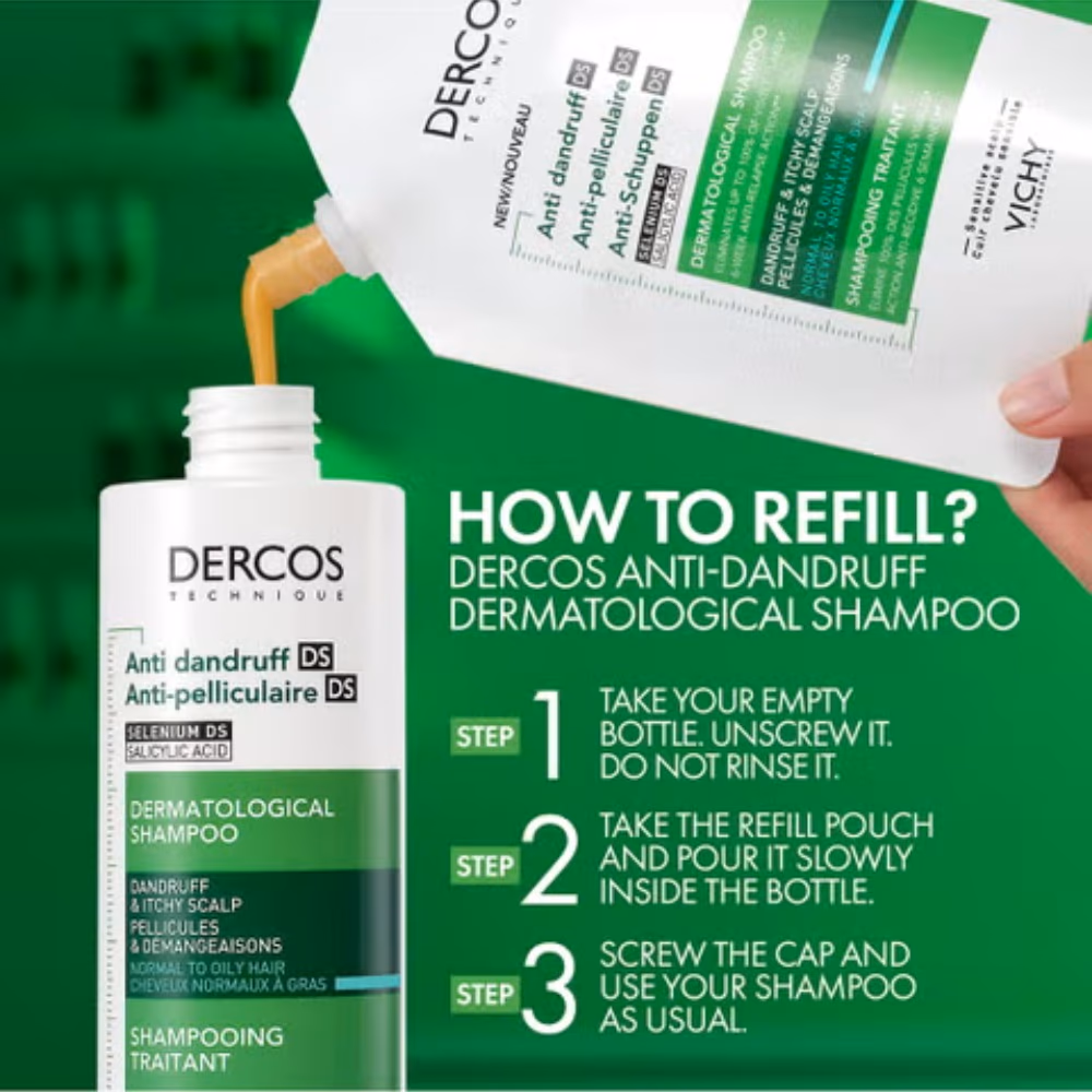 Vichy Dercos Anti-Dandruff Shampoo Refill – Normal to Oily Hair (390ml) 2