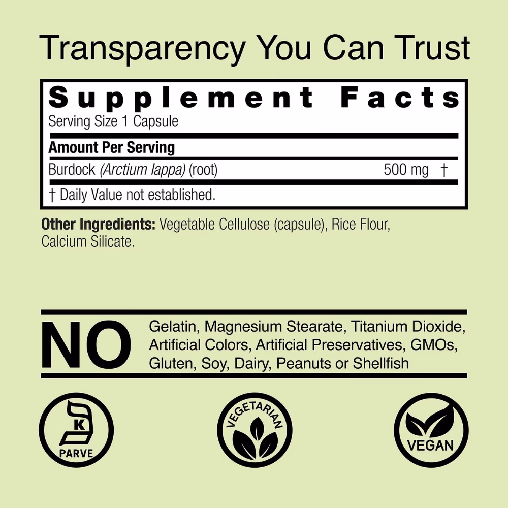 Natures Answer Burdock Root 500mg 90 Vegetarian Capsules 2