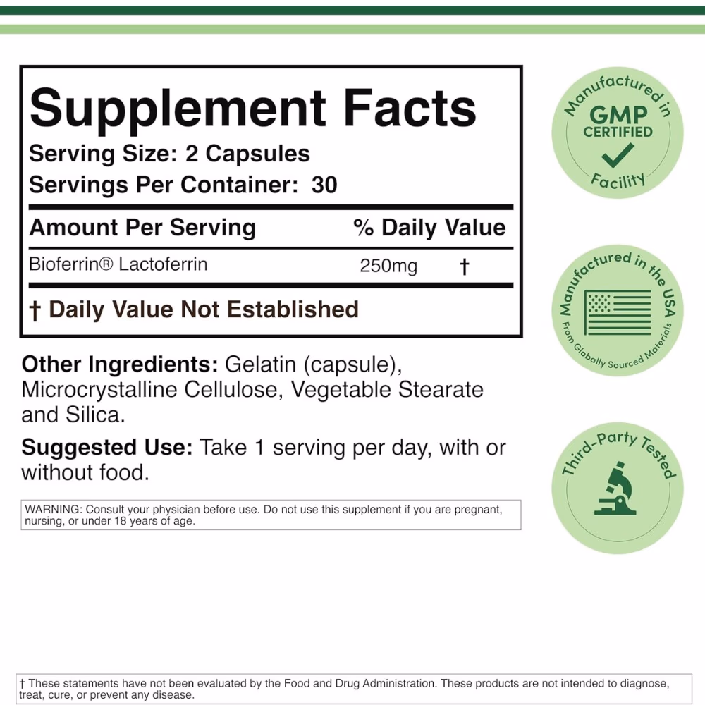 Double Wood Lactoferrin 250 mg-60 Capsules 2
