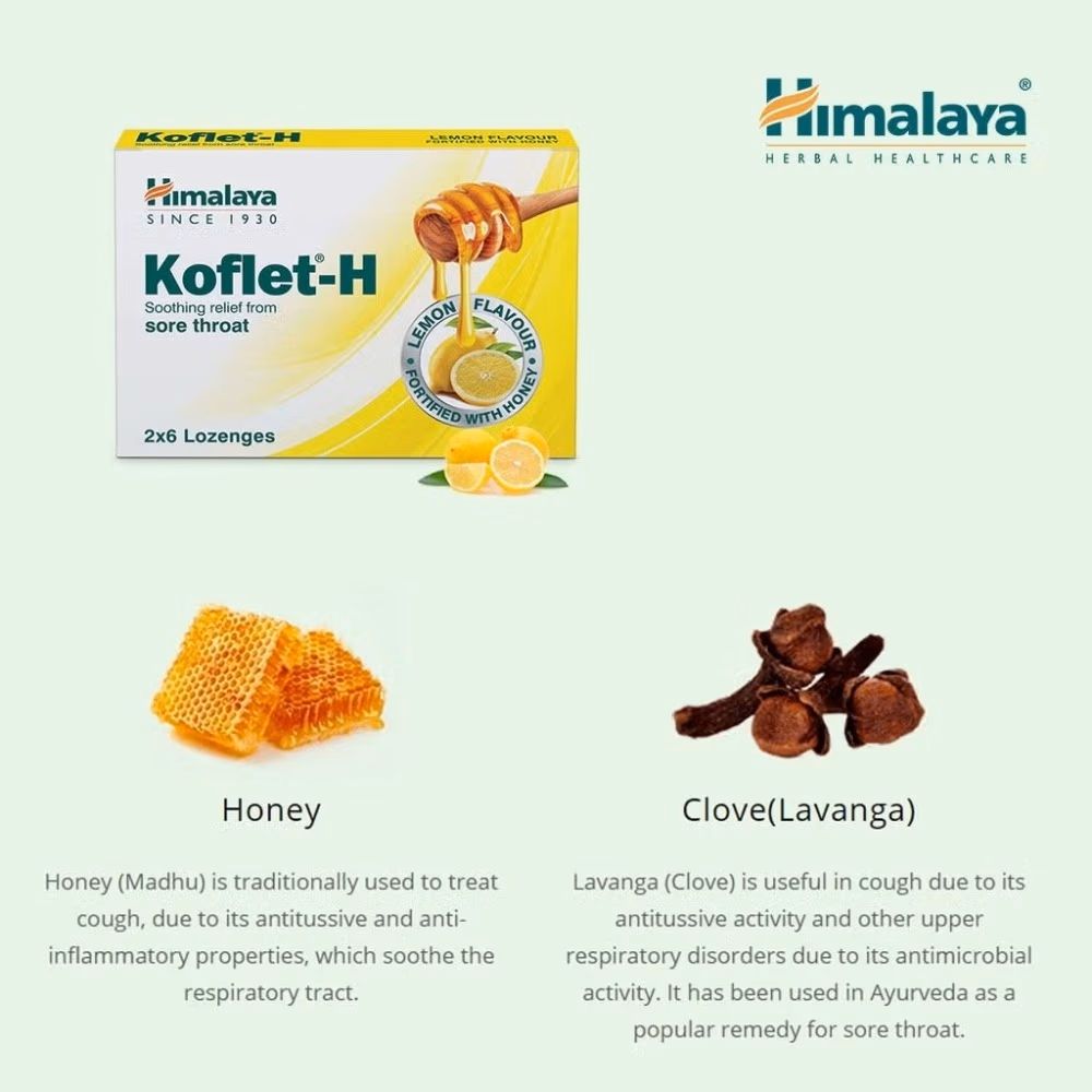 Himalaya Koflet-H Lemon Lozenges 12's. Sore Throat Relief 4