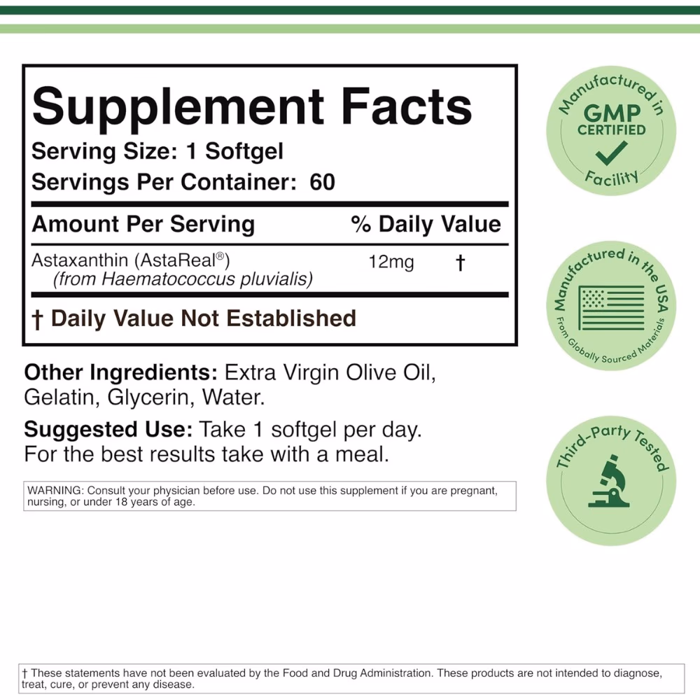 Double Wood Astaxanthin 12 mg- 60 Softgels  2