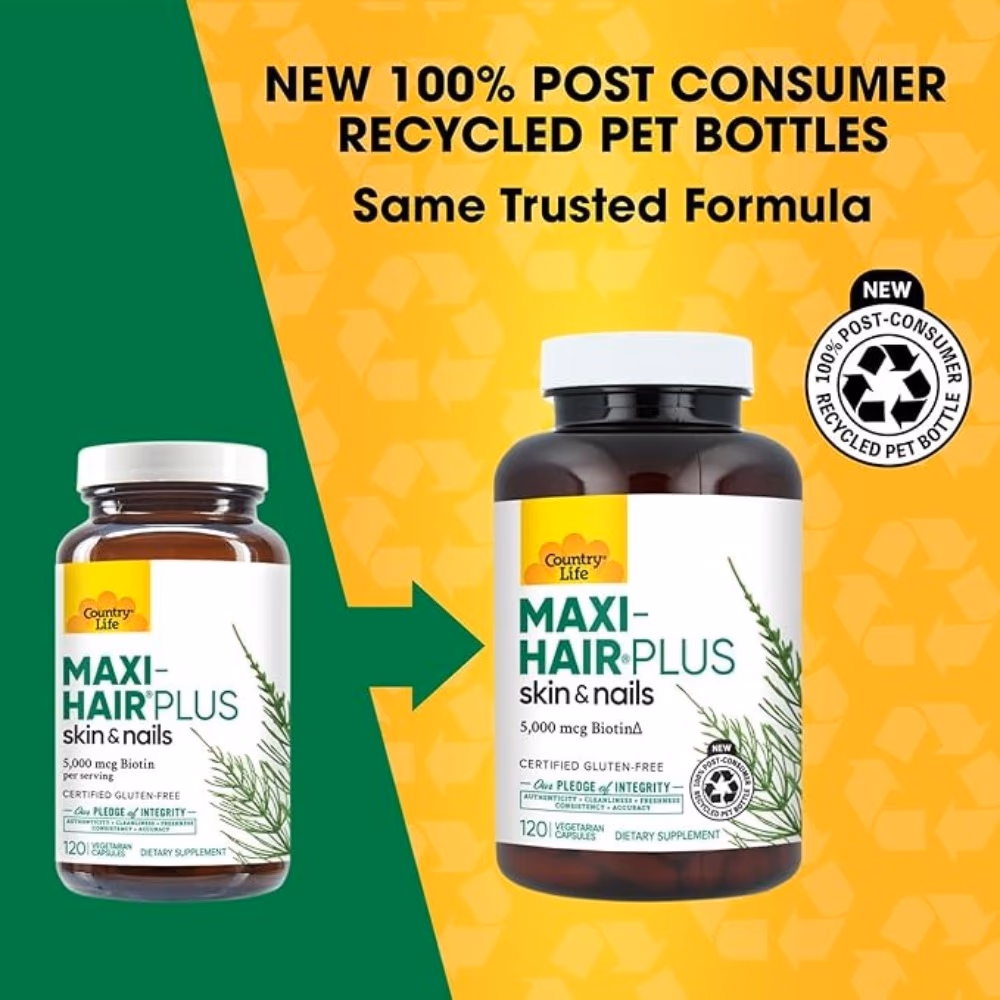 Country Life Maxi-Hair Plus Biotin 5000 mcg Hair, Skin  Nails 120 Capsules 4