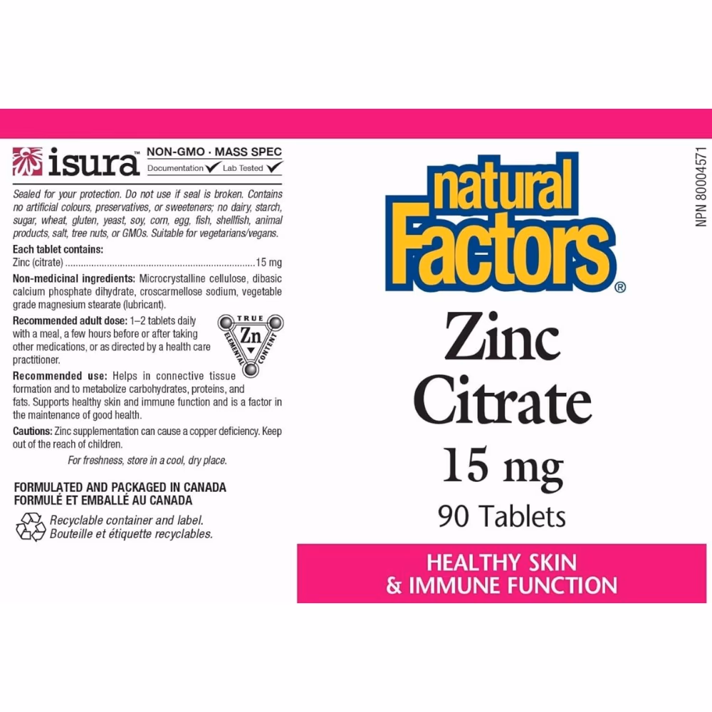 Natural Factors Zinc Citrate 15 mg 90 Tablets 3