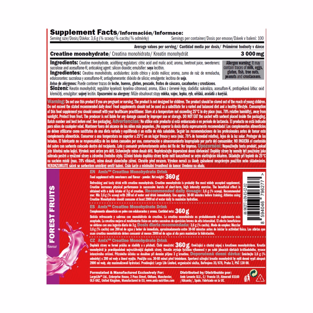Amix Creatine Monohydrate Powder Forest Fruits 360g 2