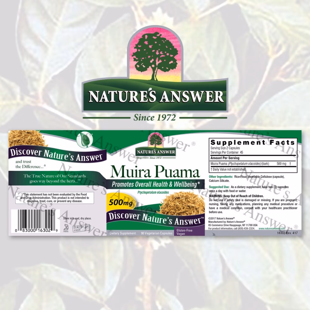 Natures Answer Muira Puama 500mg – 90 Vegetarian Capsules 4