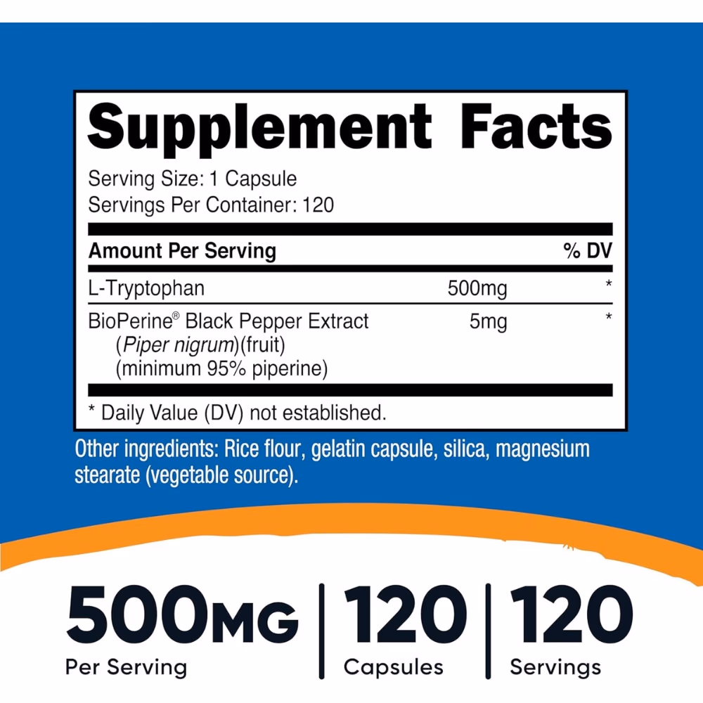 Nutricost L-Tryptophan 500mg-120 Capsules  2