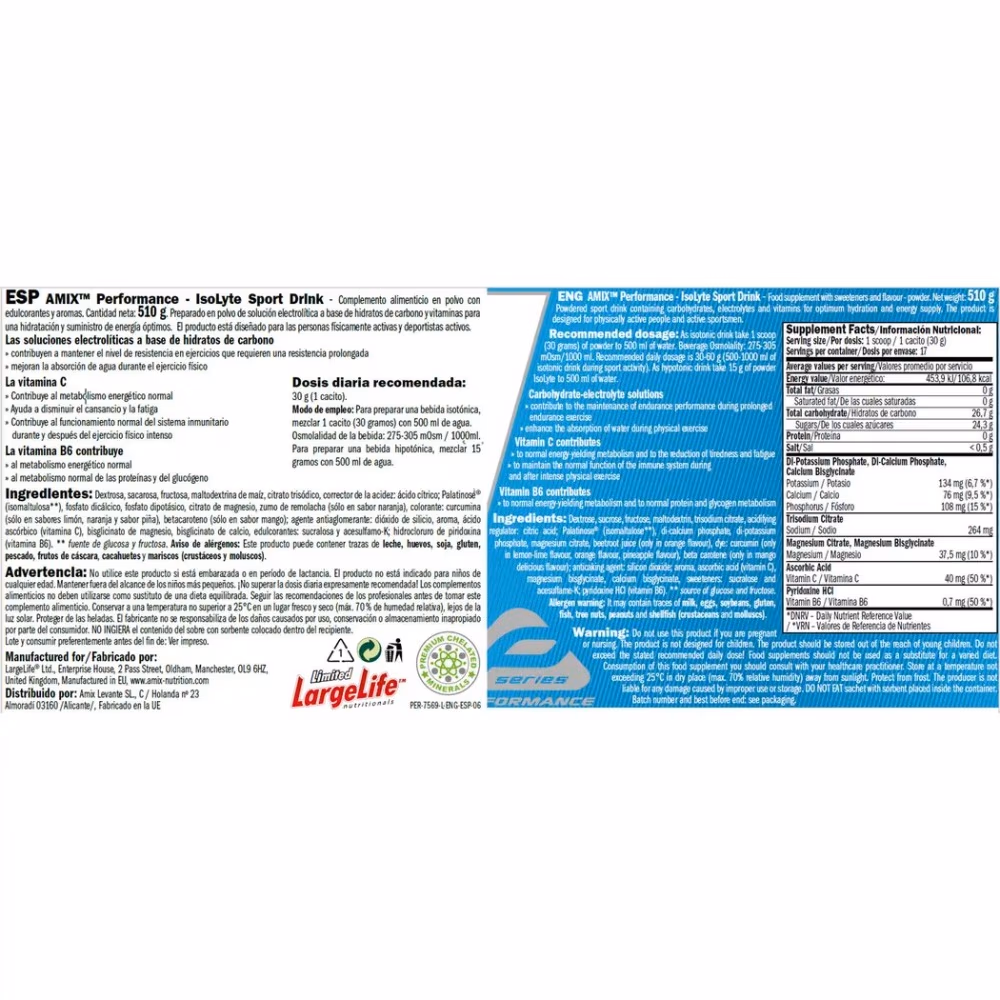Amix Isolyte Sport Isotonic Powder Lemon Lime 510g 2
