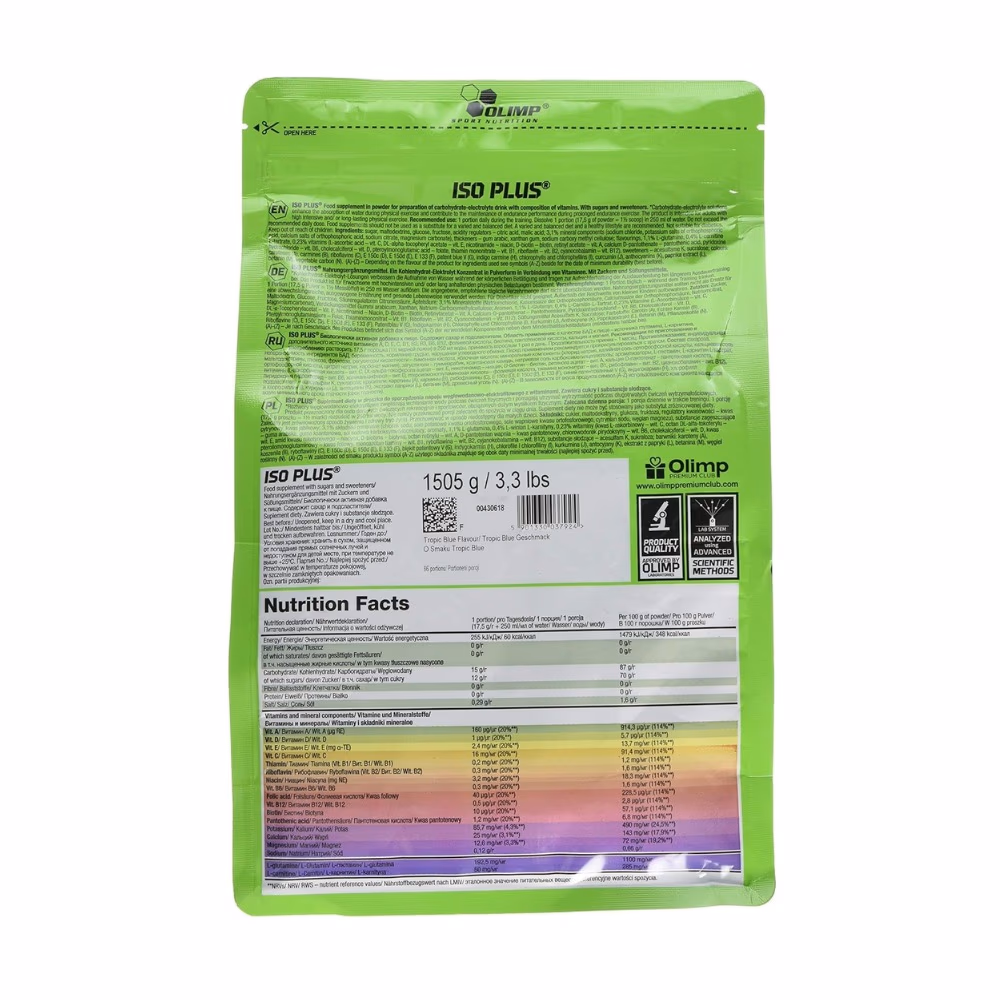 Olimp Iso Plus Isotonic Drink Tropical Blue 1505g 3