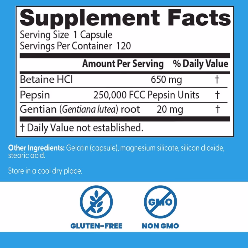 Doctor's Best Betaine Pepsin & Gentian Bitters 120 Capsules 3