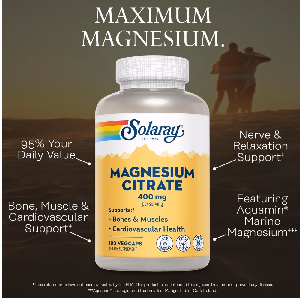 Solaray Magnesium Citrate 400 mg Capsules 180s 2